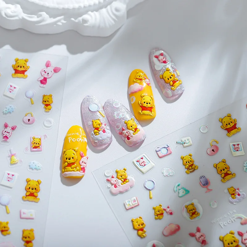 Disney Cartoon Winnie the Pooh 5D Nail Stickers Nail Decoration Lilo & Stitch Mickey Mouse Nail Art Stickers Nail Accessories