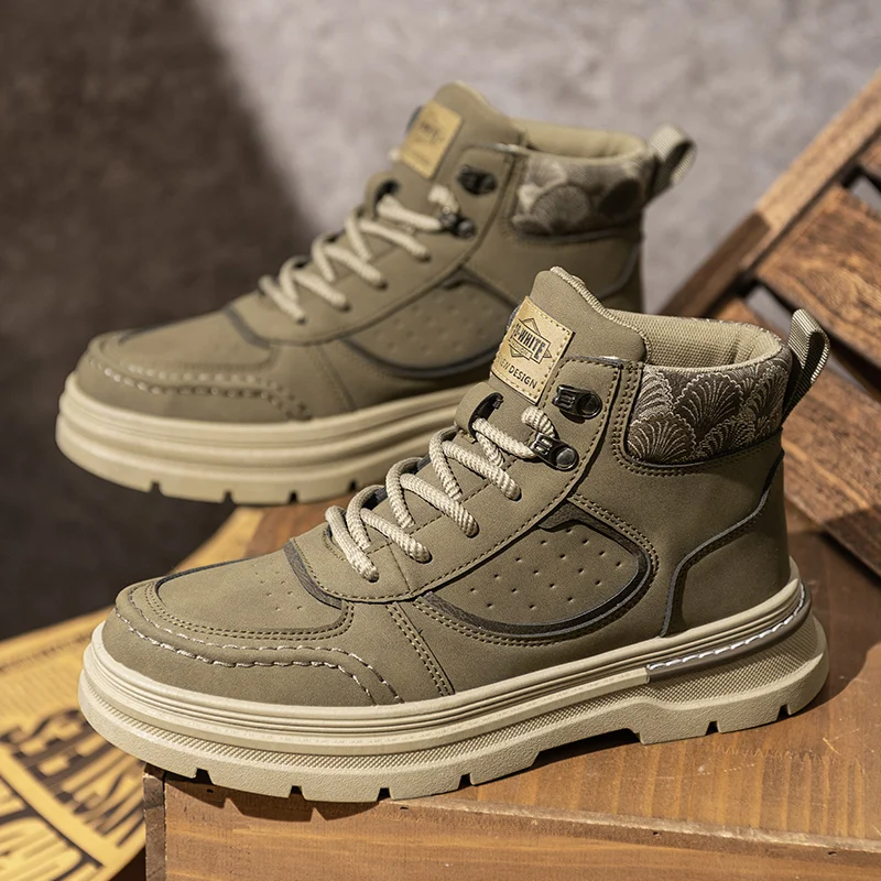 

Кожаные однотонные износостойкие высококачественные ботинки ручной работы на плоской подошве среднего размера, новые удобные универсальные и модные повседневные рабочие ботинки