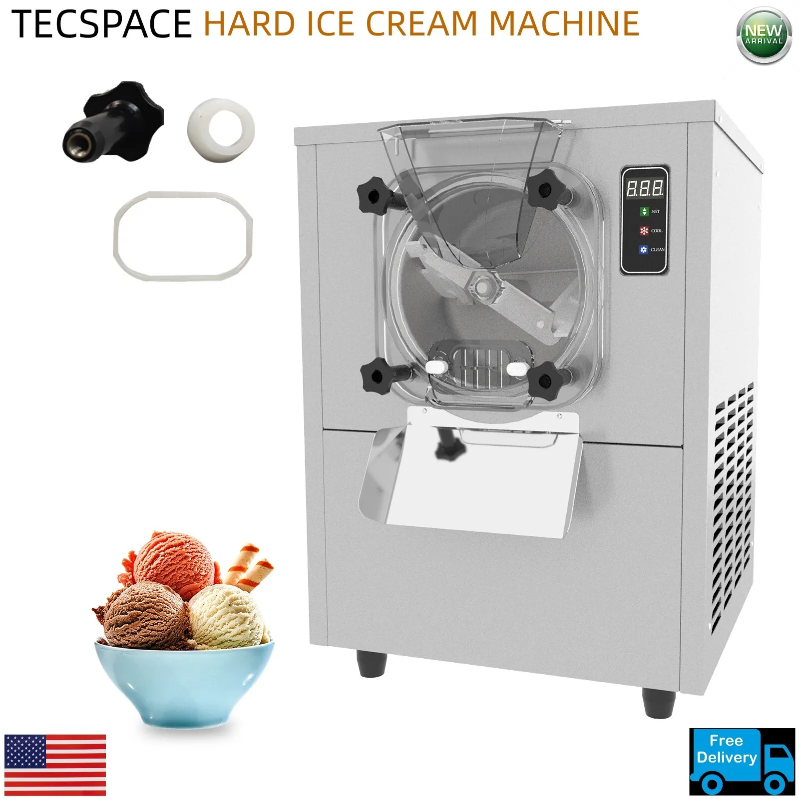 

Commercial Hard Ice Cream Machine 1400W Frozen Yogurt Maker 10-20 L/H