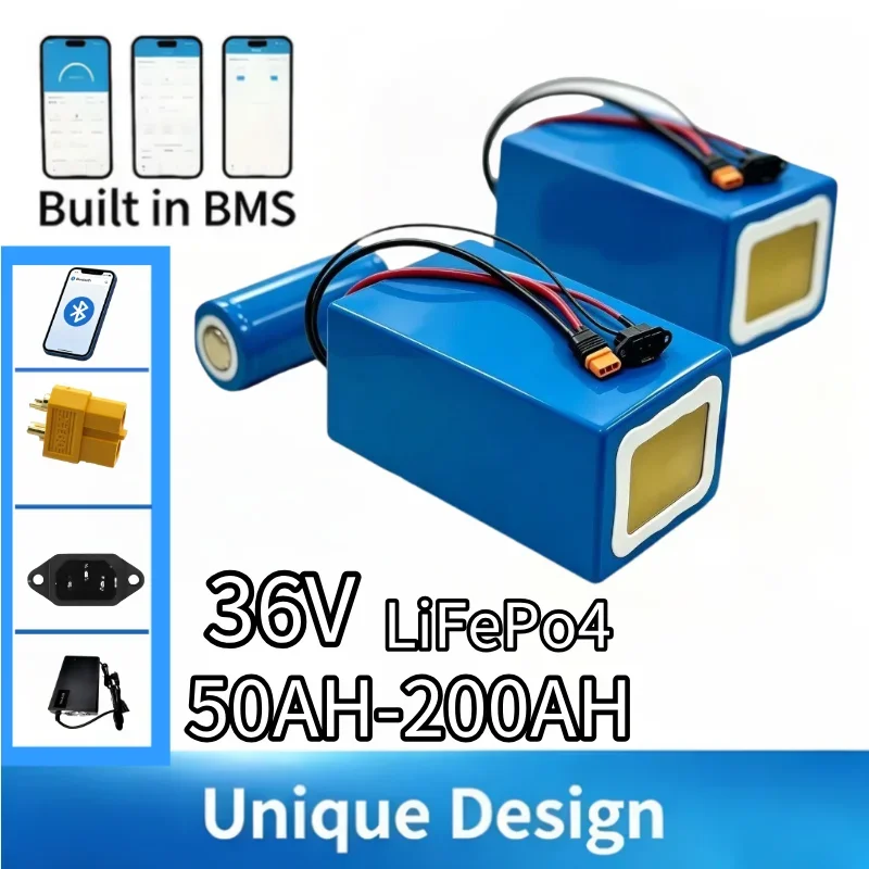 Batería Litio LiFePO4 36V 50Ah-200Ah con BMS Integrado, Ciclo Profundo para Carrito de Golf, Vehículo Eléctrico, RV y Sistema So