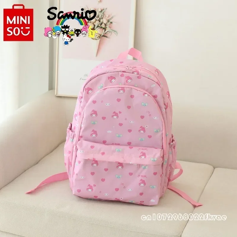 Sanrio กระเป๋าเป้แฟชั่นสำหรับผู้หญิงคุณภาพสูง, ใหม่กระเป๋าเป้สะพายหลังอเนกประสงค์สำหรับเด็กผู้หญิงกระเป๋าเป้นักเรียนจุได้เยอะลายการ์ตูน