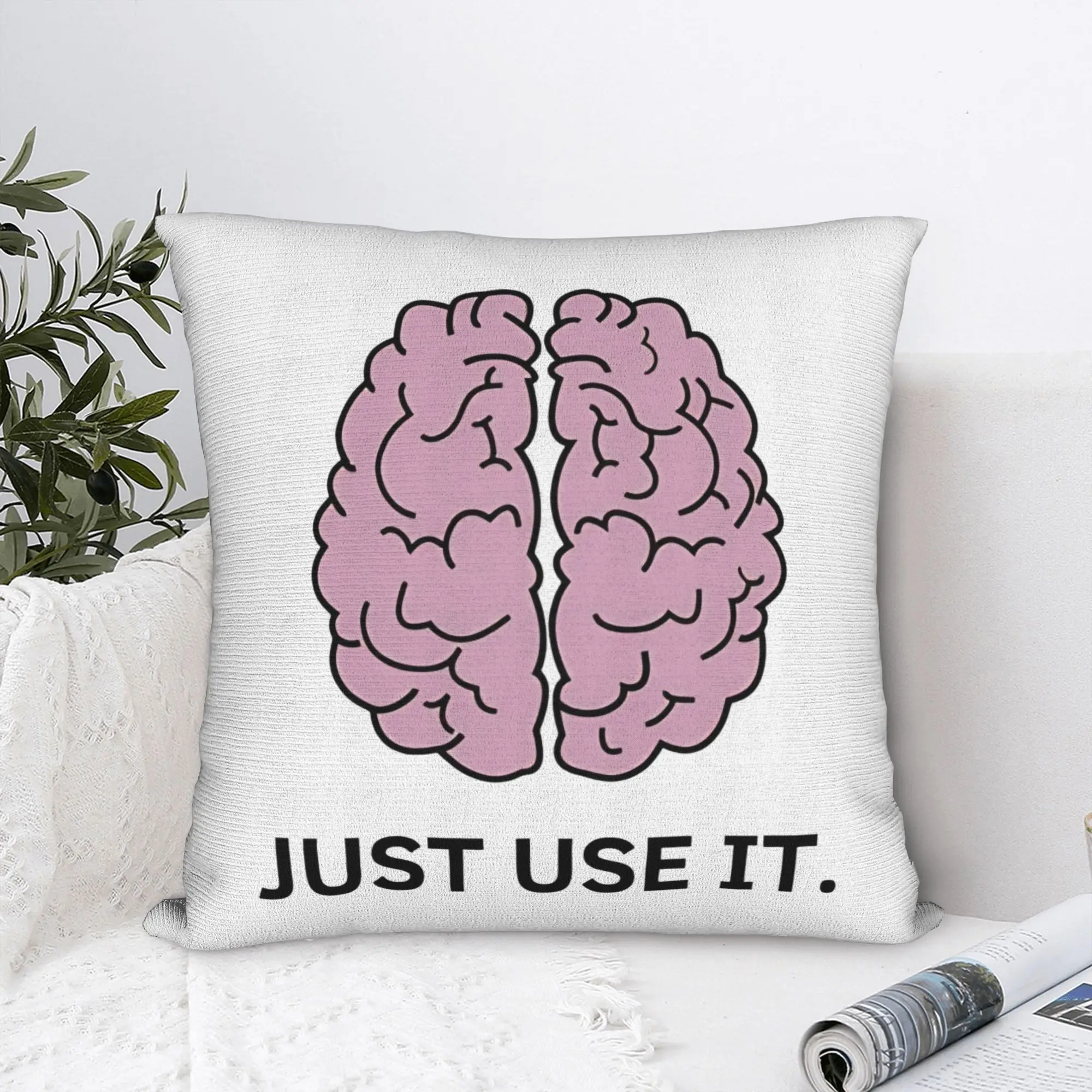 Just Use It Brain Meme Square Pillow Case Polyester Decorative Pillow  , Awesome Pillowcase