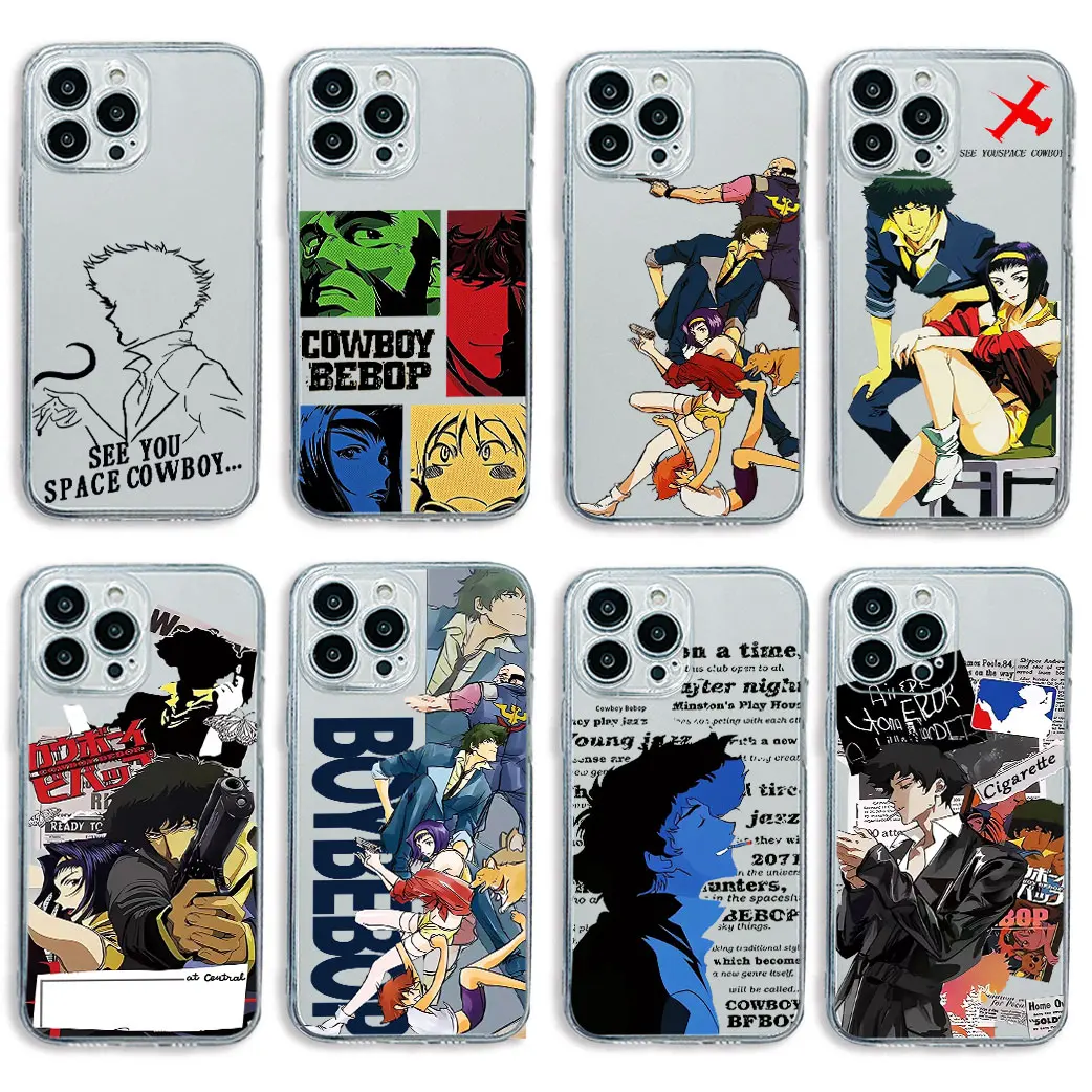 Anime Cowboy Bebop Phone Case For iPhone 15 14 13 12 11 Mini Pro Max X XR XSMax 6S 6 7 8 Plus SE20 Transparent Cover