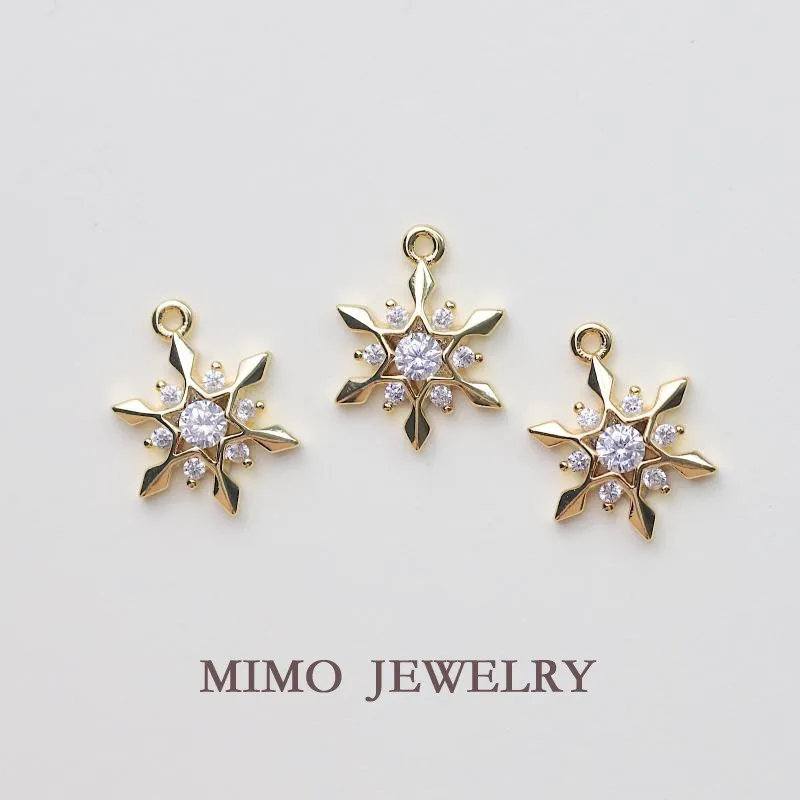 

Micro Inlaid Zircon Diamond Snowflakes Charms Pendant Supplies DIY Hand Brass Gold Plated Accessories 16.5x12mm