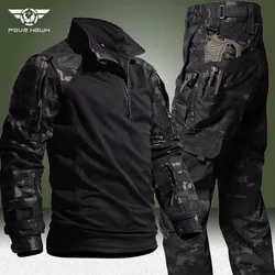 Conjunto táctico de camuflaje para hombre, camiseta de manga larga transpirable resistente al desgaste, pantalones Cargo con múltiples bolsillos del ejército, 2 piezas