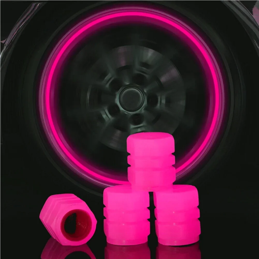 4Pcs Fluoreszierende Rosa Auto Motorrad Rad Reifen Luft Ventil Stem Abdeckung Leucht Reifen Ventil Kappe Auto Styling Reifen Zubehör