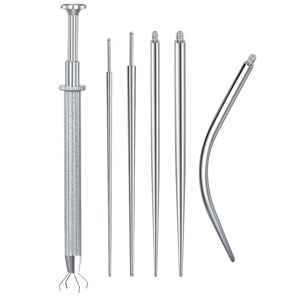 6/7pcs Stainless Steel Piercing Taper Tool Professional Earring Applicator Puncture Connecting Pin Straight/Curved Pole