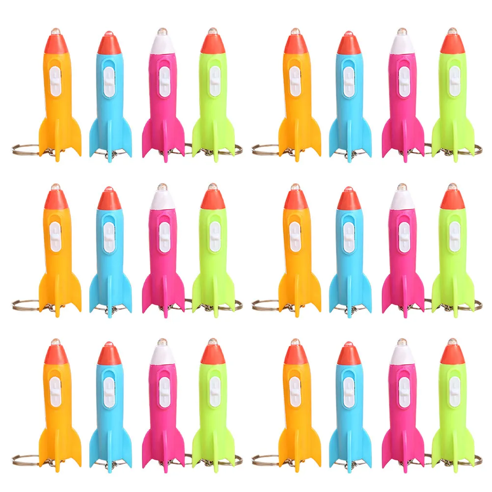 24Pcs Creative Rocket Head Keychains Luminous Key Pendants Backpack Bag Hanging Adorn Multipurpose Cute Key Ring Accessories