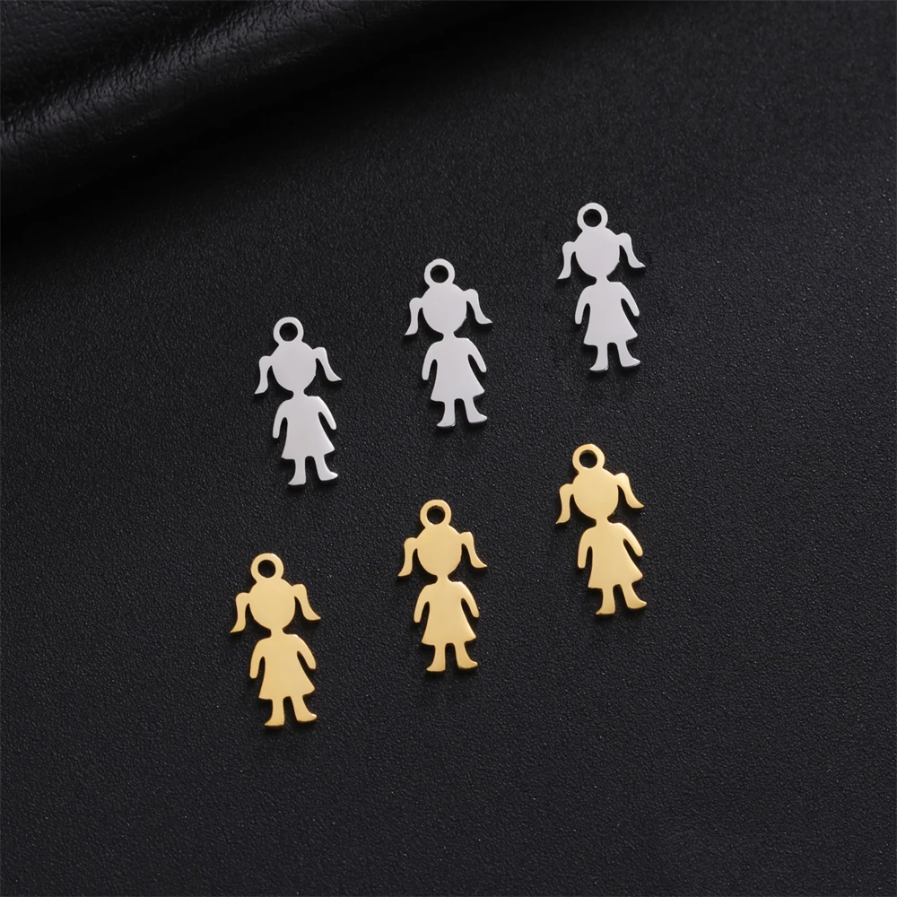 5pcs Tiny Stainless Steel Girl Boy Charms For Jewelry Making Supplies Wholesale Diy Handmade Necklace Bracelet Pendant Accessory