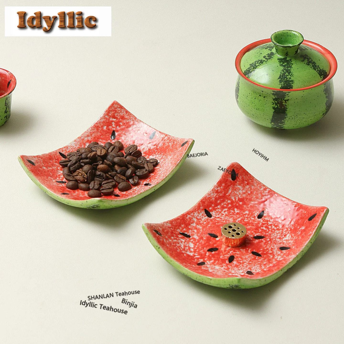 HOYIHM Hand-painted Watermelon Fruit Dishes Elegant Pastry Plate Fruit Snack Plate Dessert Tray Plates for Food Supplies Craft