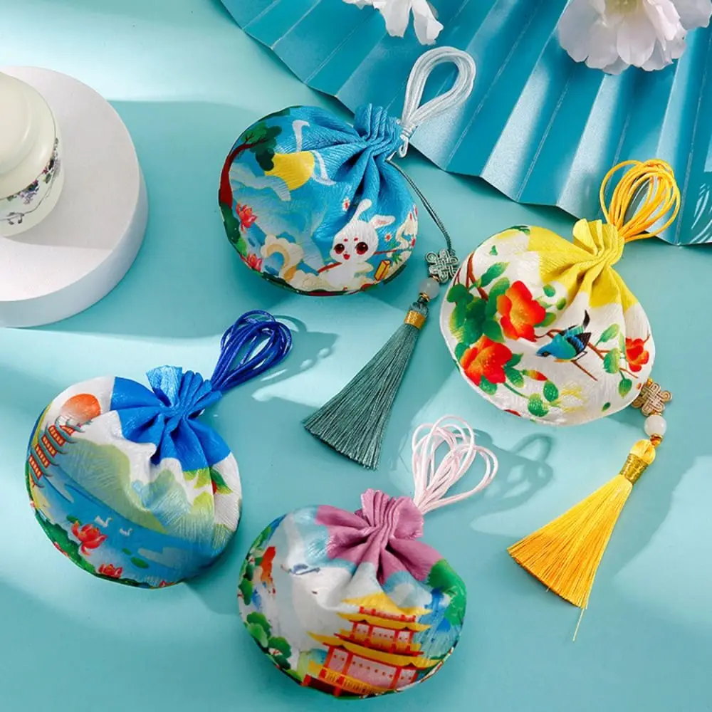 

Blessing Bag with Tassel Dragon Boat Festival Sachet Printing Flower Zongzi Sachet Handmade Hanging Empty Sachet Car Home Decor