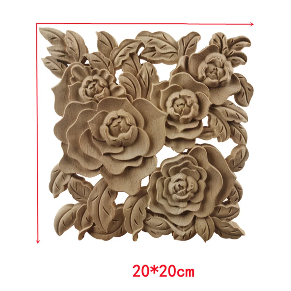 1pc Rose Flower Woodcarving Decal Door Cabinets Vintage Wood-Applique European Wood-Carving Onlay Decal For Furniture Decoration