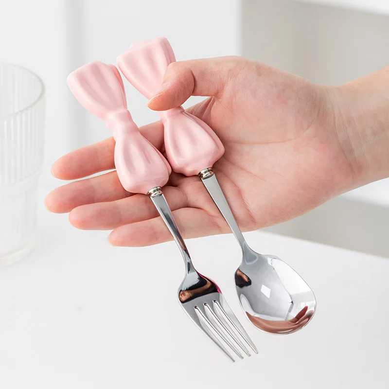 

Bow knife and fork spoon creative ceramic handle stainless steel knife and fork dessert spoon