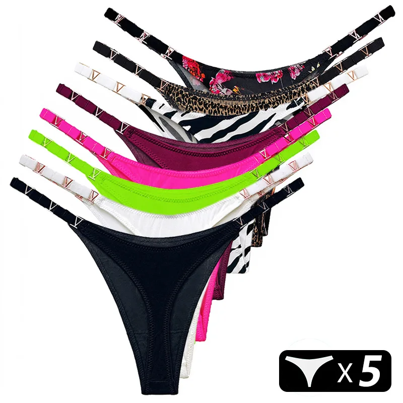 5 pezzi senza soluzione di continuità Sexy perizoma donna intimo slip mutandine Zebra fiore vita bassa fibbia in metallo di lusso G String ragazze