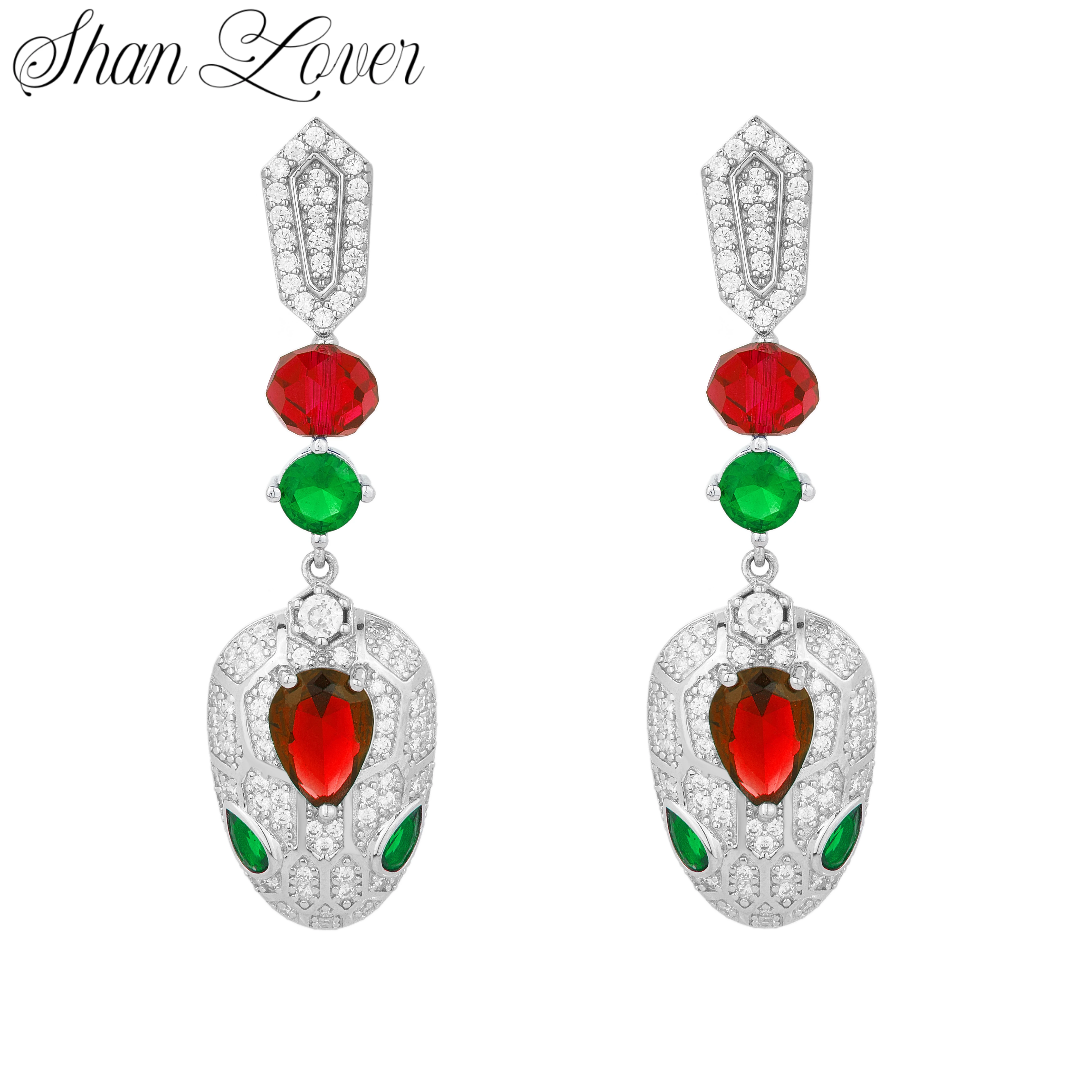 

ShanLover Brand Luxury Animal Serpent 925 Sterling Silver Drop Earrings For Women Serpent Earrings Gemstones Jewelry