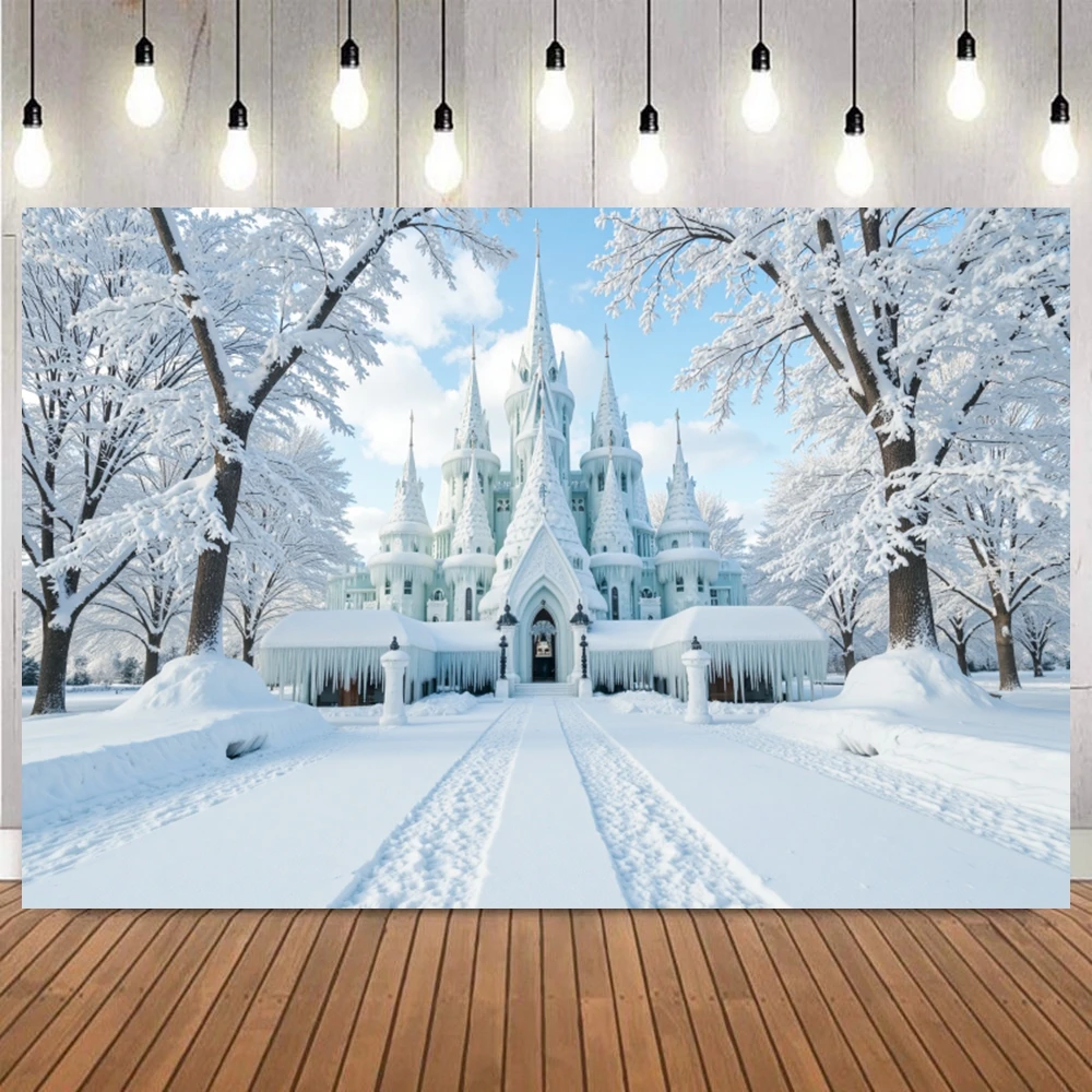 Winter Christmas Photo Background Snowman Sunshine Gifts Xmas Tree Forest snowfield Outdoor Themed Deco Photography Backdrop
