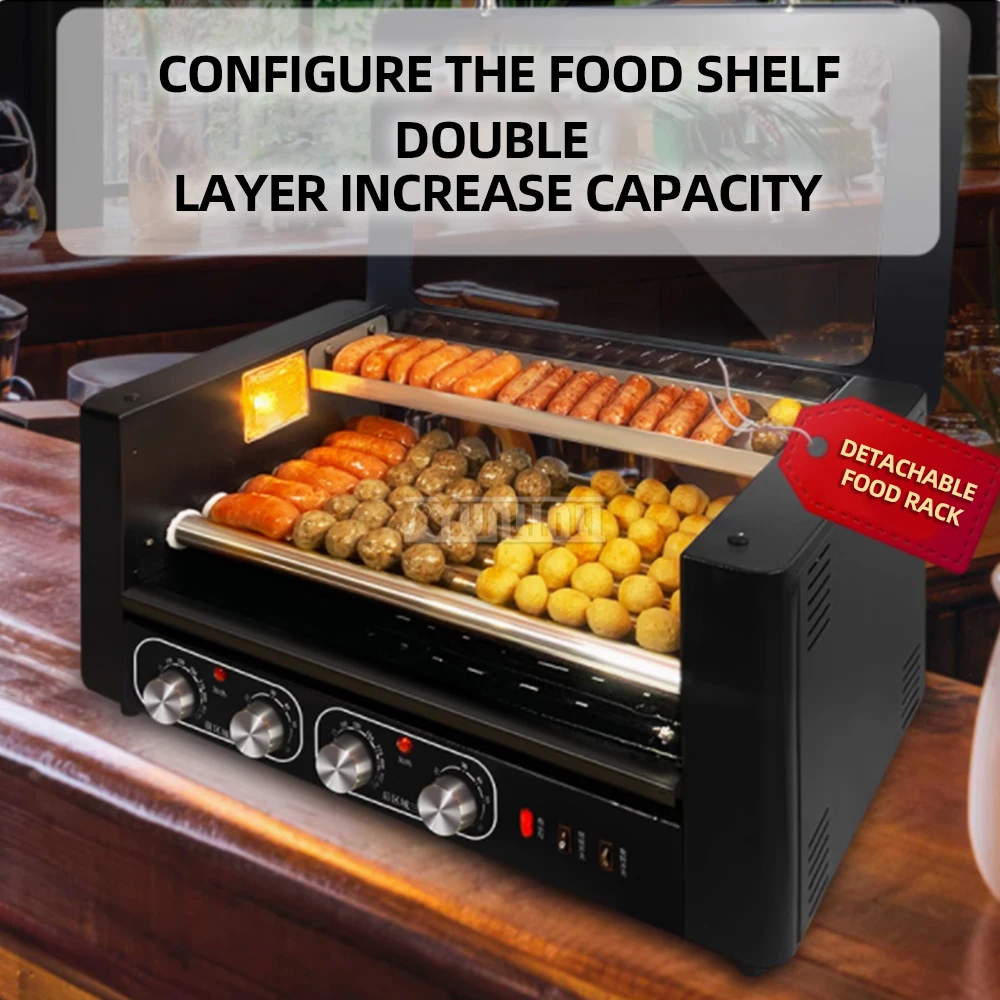 Commercial ไส้กรอกย่างเครื่องสแตนเลส 7 Roller ไส้กรอกย่างเครื่อง Hotdog อัตโนมัติ Maker Grelha Eletrica