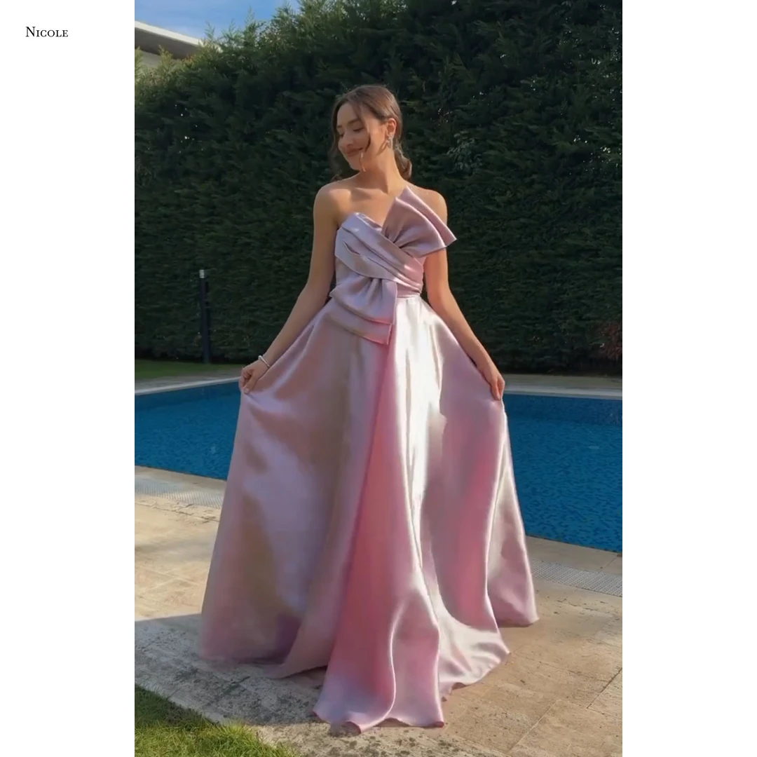 

Nicole Satin Cloth Women's Prom Dress Luxury Evening Dress 2025 Robes De Cocktail Dresses Line A Custom Made Bow Robe Soiree