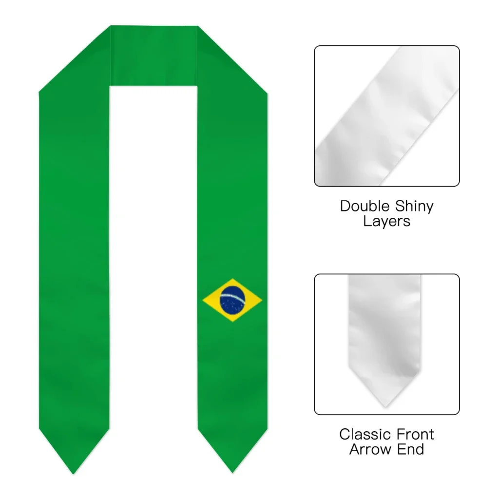 Graduation Sash Brazil Brasil Flag scarf Shawl Stole Sapphire Blue with Stripe Bachelor Gown Accessory Ribbon 180*14cm