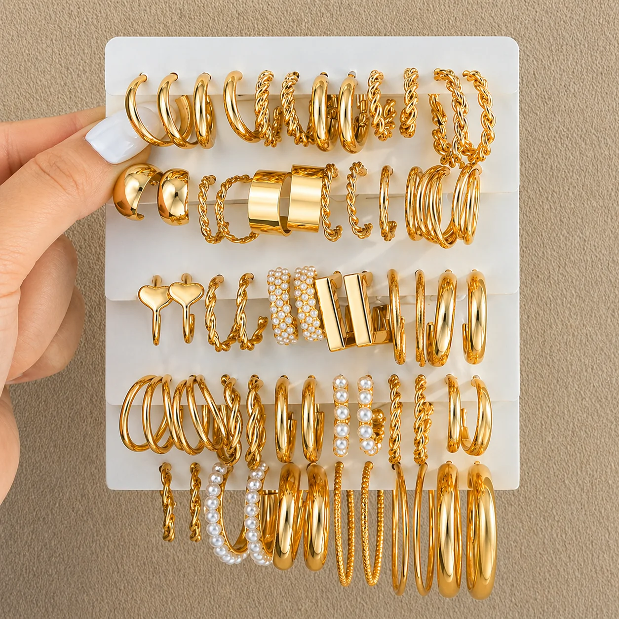 12/60 Stück Punk Geometrie Perlenohrringe Set für Damen Vintage Einfache C-förmige Creolen Tägliches Tragen Party Schmuck Schmuckgeschenke