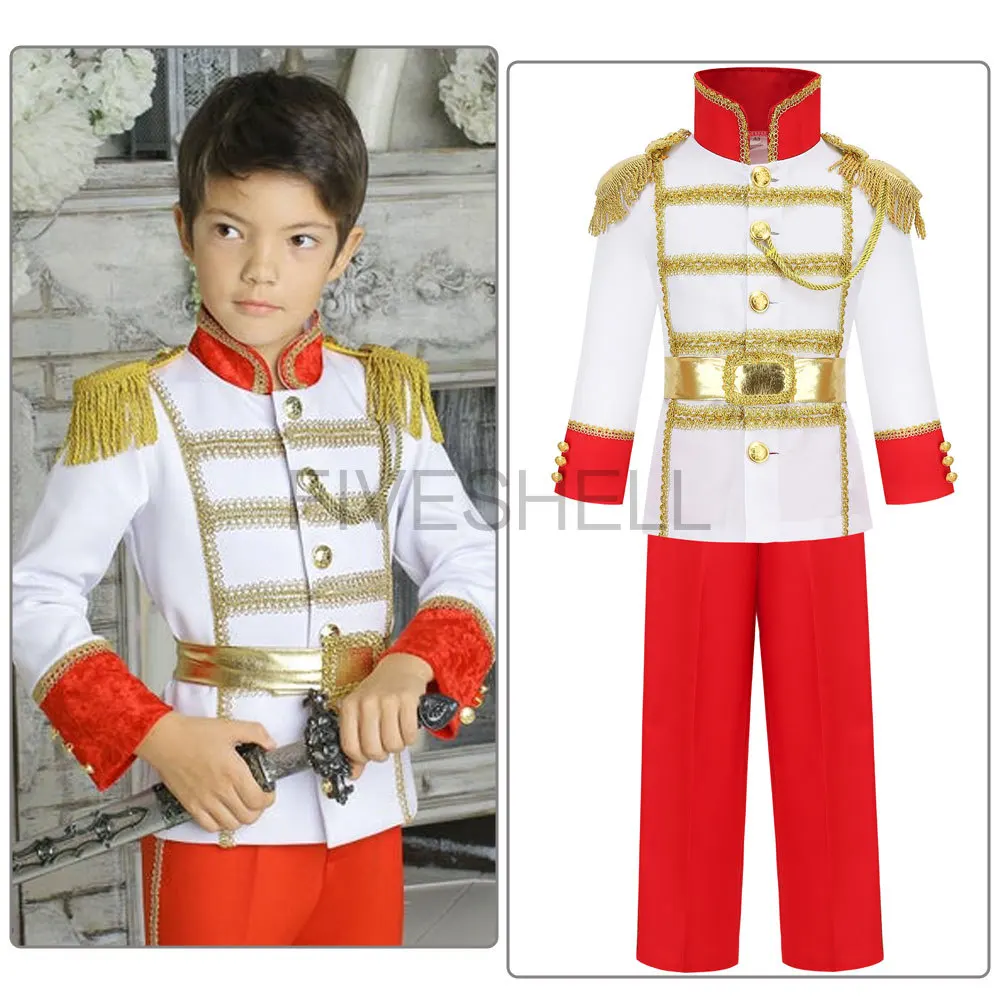 Fantasia Prince Cosplay infantil, jaqueta e calça para meninos, Halloween, conto de fadas, performance de palco, rei Fato infantil