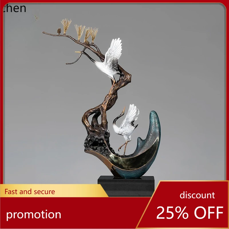 CZ Brass Crane Ornament Birthday Gift Living Room TV Cabinet Copperware