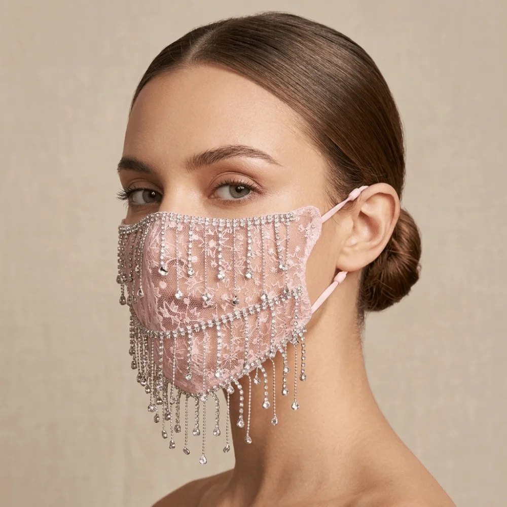 Fashion Breathable Bling Face Mask Tassels Sunscreen Women's Veil Mask Dust-proof Soft Mesh Tassel Mask Masquerade