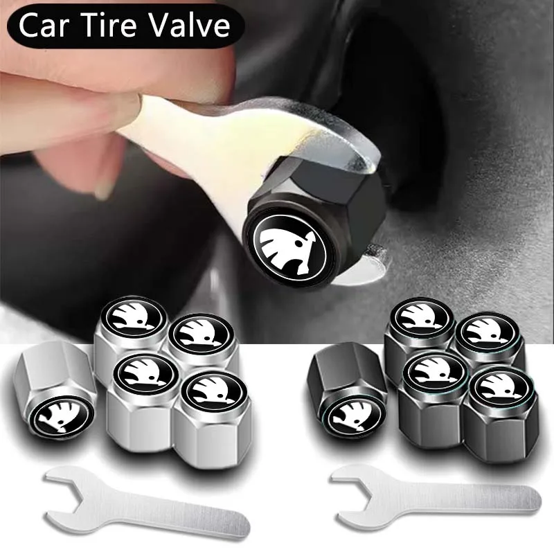 5Pcs Aluminum Alloy Car Valve Caps Dust Covers Rim Accessories For Skoda VRS Octavia Kamiq Kodiaq Karoq RS Superb Fabia Rapid