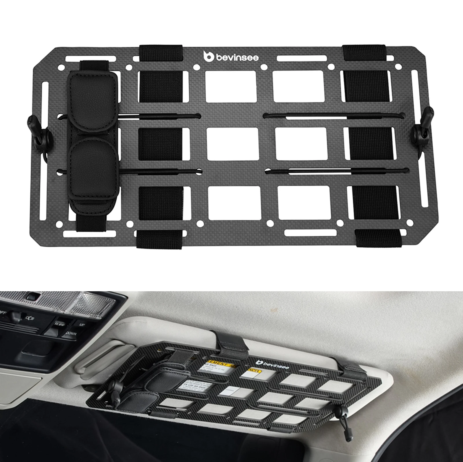 

Carbon Car Visor Organizer Universal for Toyota 4Runner, for Most Vehicles w/Sun Visors (Dual Fixation+Multiple Mounting Holes)
