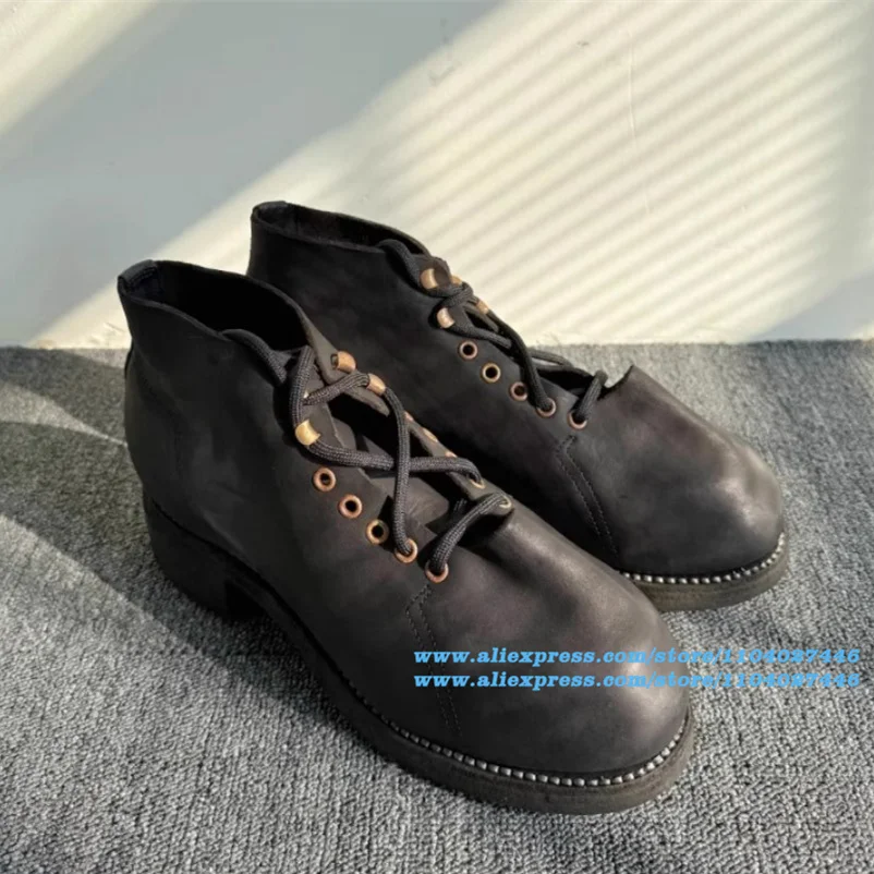

Round Toe Derby Shoes Thick-Soled Lace-Up Men's Boots Wear-Resistant Dress Shoes Trendy Luxury Handmade Shoes Men's Shoes