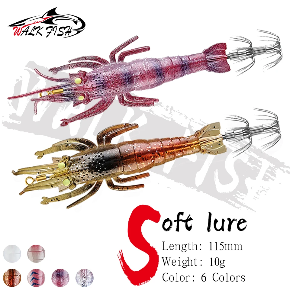 WALK FISH 1 Stück Leuchtender Garnelen-Tintenfisch-Jig-Haken 10g/11,5cm Weicher Tintenfisch-Köder Kraken-Kunstköder zum Angeln