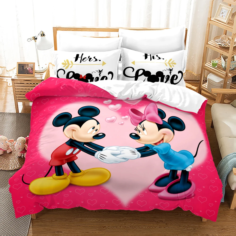 Imagem -05 - Mickey e Minnie Cartoon Bedding Conjunto para Crianças Capa de Edredão Gêmeo Completo Rei Solteiro Duplo Tamanho Menina Menino Presente do Bebê Decoração do Quarto