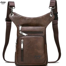 JEEP BULUO Multi-function Bags Men Small Crossbody crossbody bag Split Leather Fashion Leg waist bag Totes New Young Male Mini