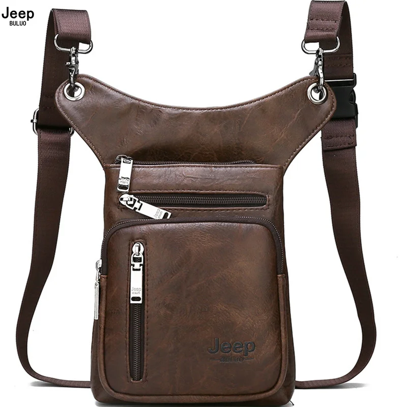 JEEP BULUO Multi-function Bags Men Small Crossbody crossbody bag Split Leather Fashion Leg waist bag Totes New Young Male Mini