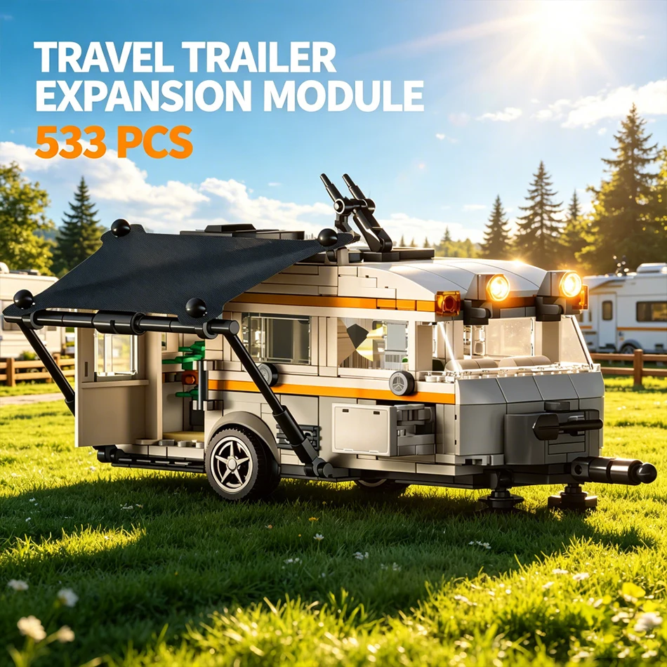 533 PCS City Universal Travel Trailer Caravan Model Building Blocks Camper Tourer Road Vehicle Expansion Module Bricks Toys Gift