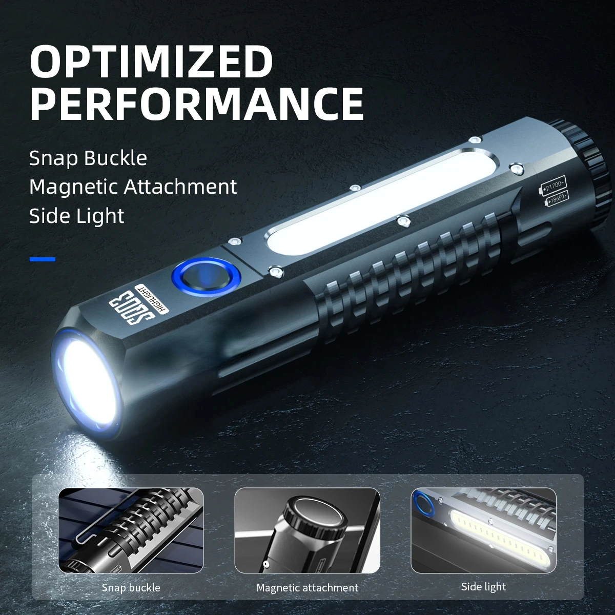 

Outdoor 2000 Lm Emergency Small Portable Tactical Type C Rechargeable Torch 18650 Lithium COB LED Magent Flashlight