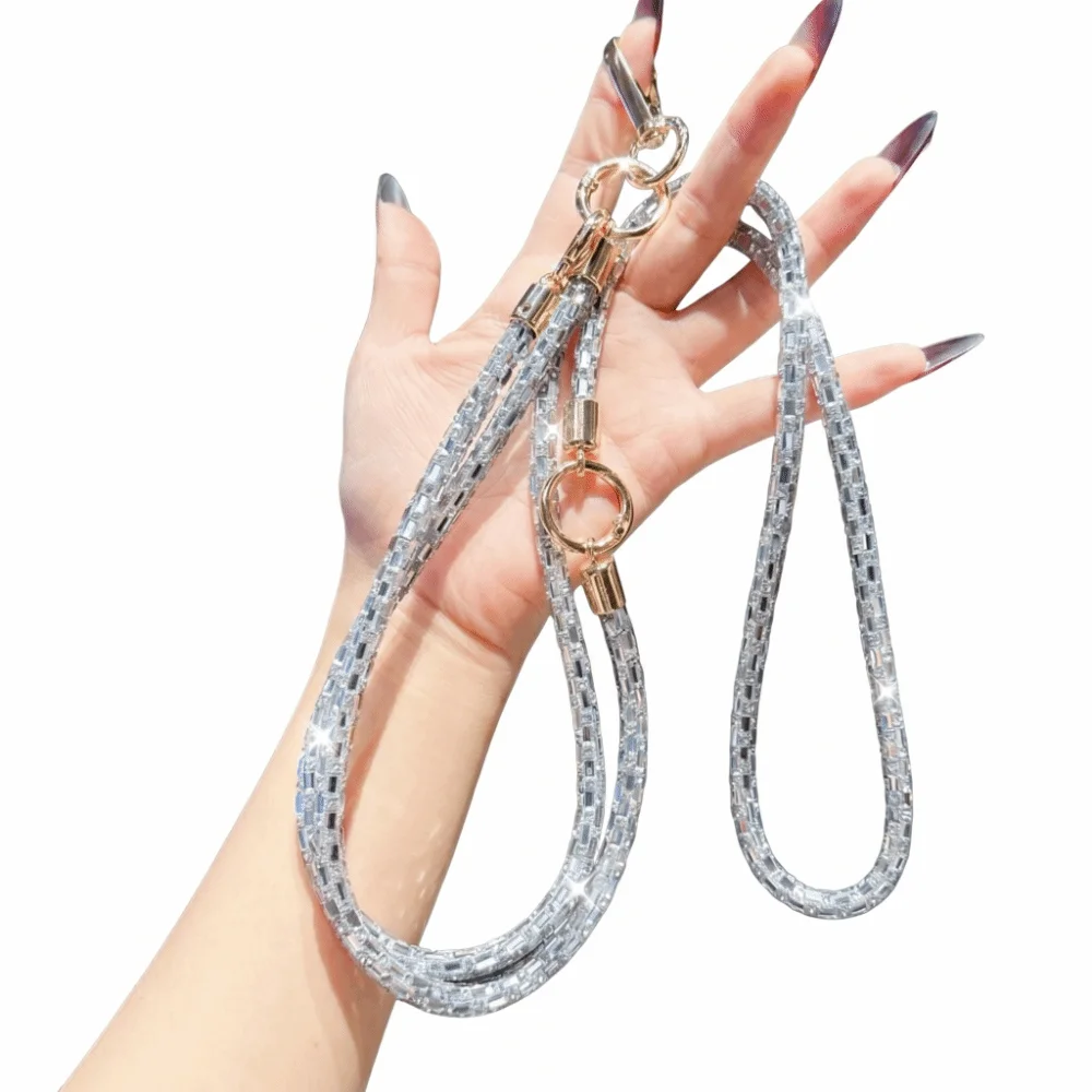 Square Crystal Mobile Phone Lanyard Detachable Design Cross Rope Phone Anti-lost Rope Strap Bling Design Bright Rhinestone