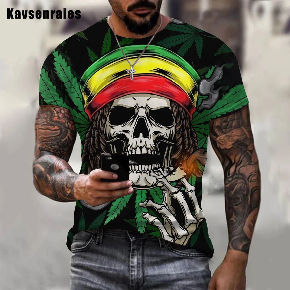 

Weed Skull Smoking Design Printed 3D T-shirt Horror Pattern Harajuku Streetwear Tops Men Women Summer Casual Short Sleeve