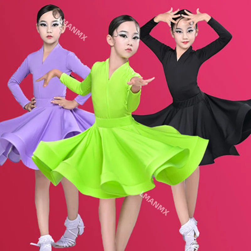 Meninas Profissional Latin Dancing Dress Kids Ballroom Salsa Dance Wear Clothing Competições Infantis Latin Stage Wear Clothes