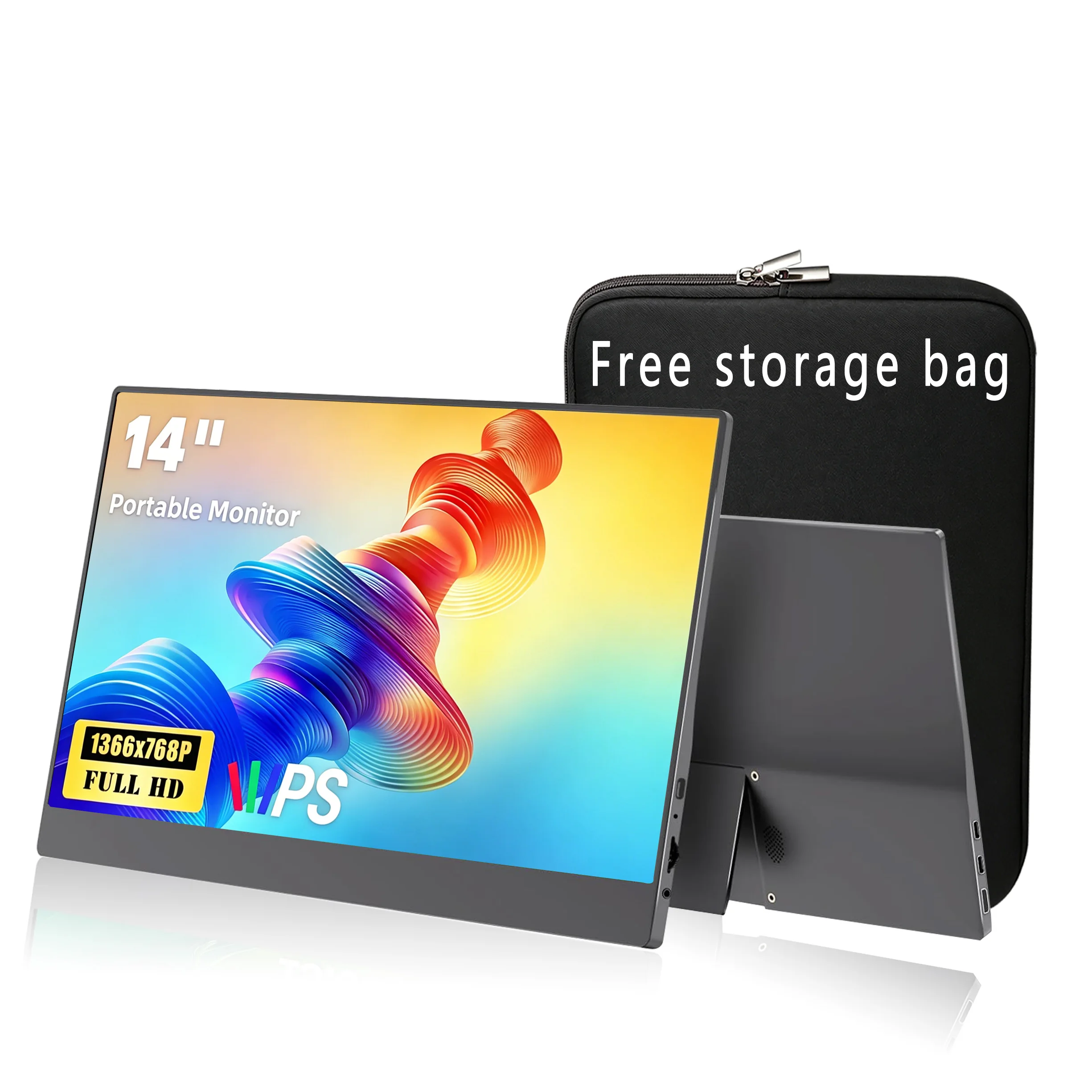 14 Inch 1366*768P HD Portable Monitor IPS 1000:1 250Nits 16:10 With Type-C Mini HDMI For Laptop Phone TV XBox  PS4/5 Mac Switch