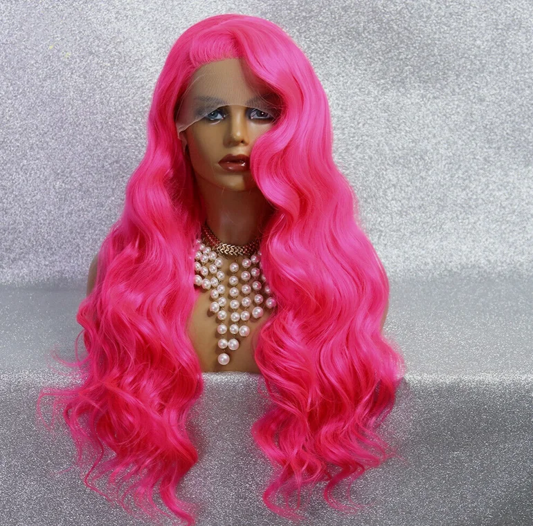 Sexy Long Body Wave Rose Pink Wig Lace Front Wig Women 26