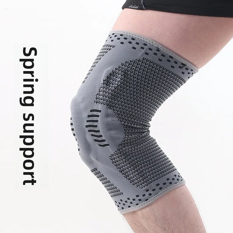 2 PCS Sports Basketball Knee Pads with Spring Support, Silicone Shock-Absorbing, Knitted Knee Brace with Compression Strap