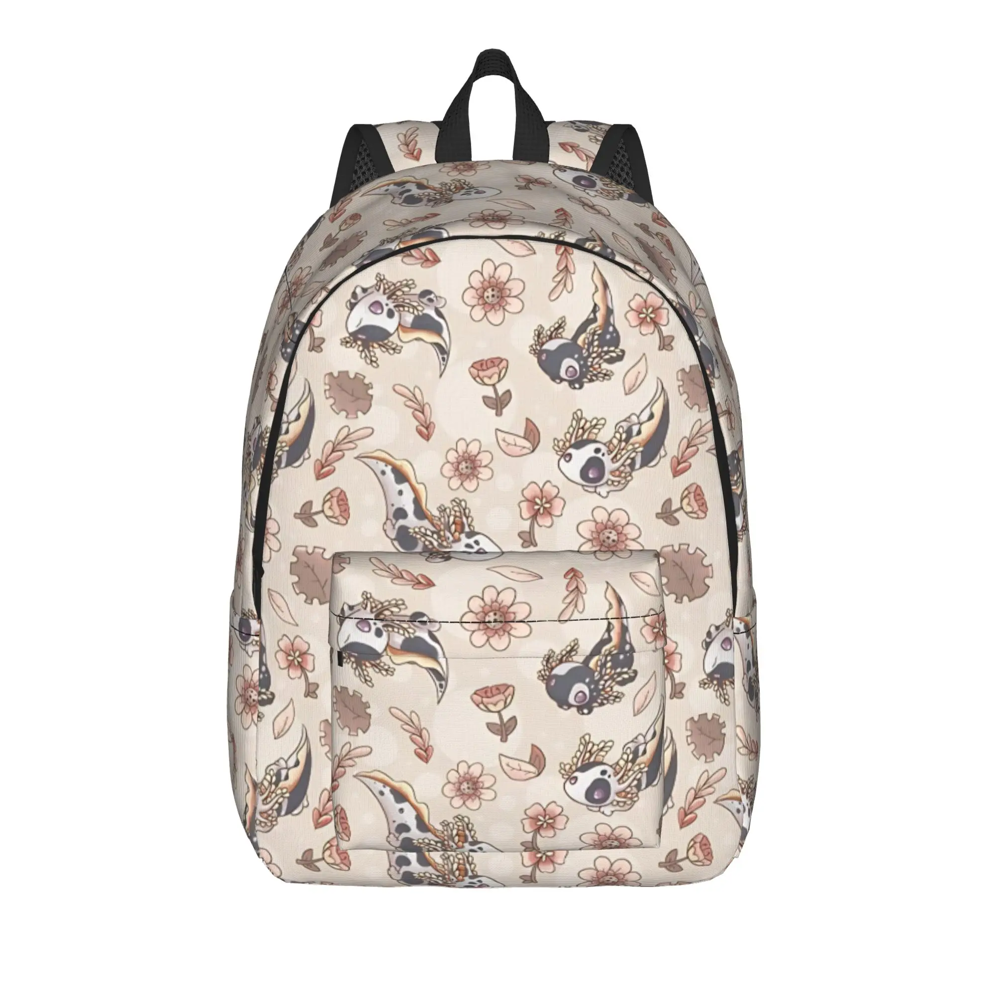 Back to school season Vintage Floral Speckled Axolotl Pattern  Autumn Edition Knapsack Axolotls Unisex Schoolbag Backpack