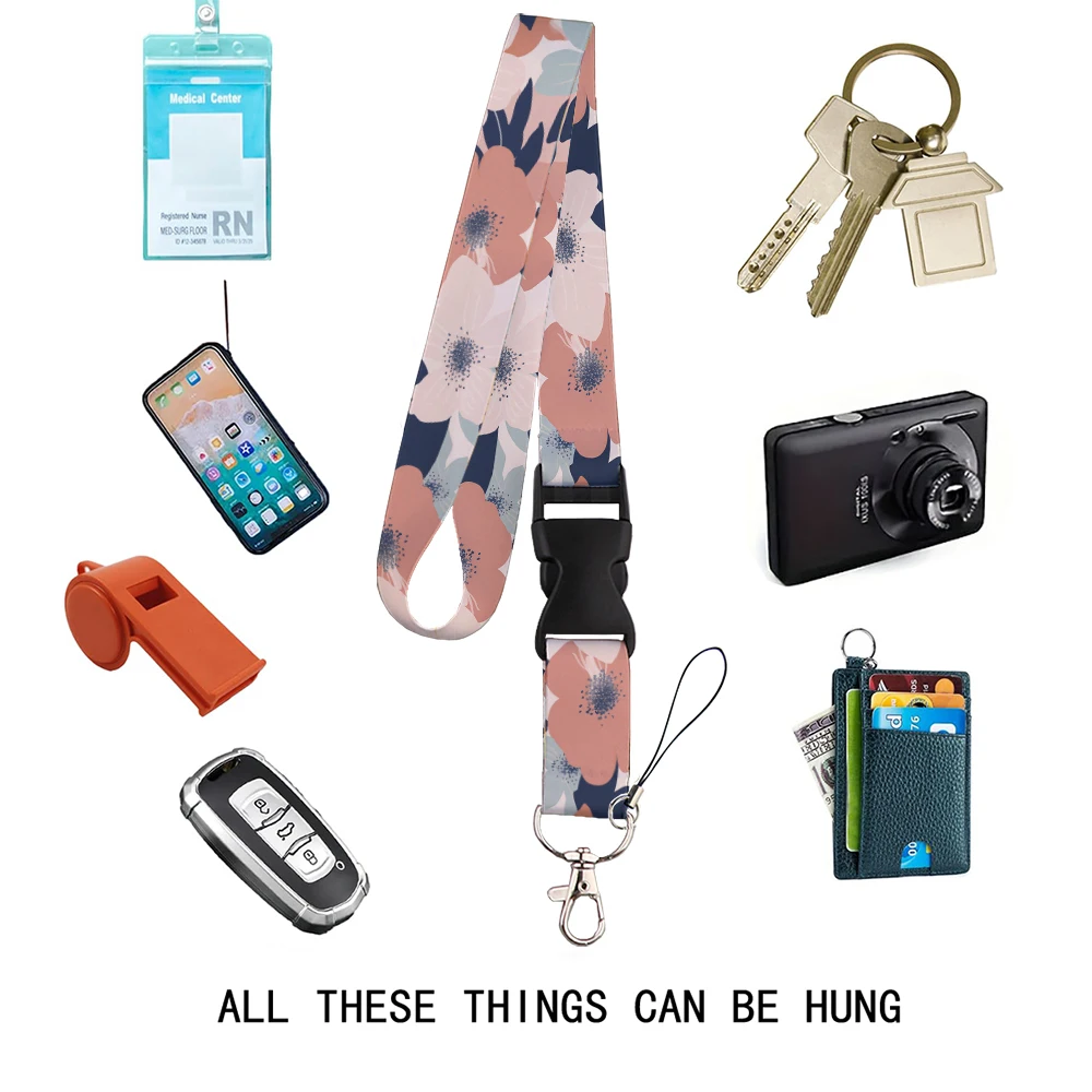 Small animals inside flowers Print Ribbon Lanyards Keys ID Horizontal Card Collectors Phone Straps Rope Students Badge Holder