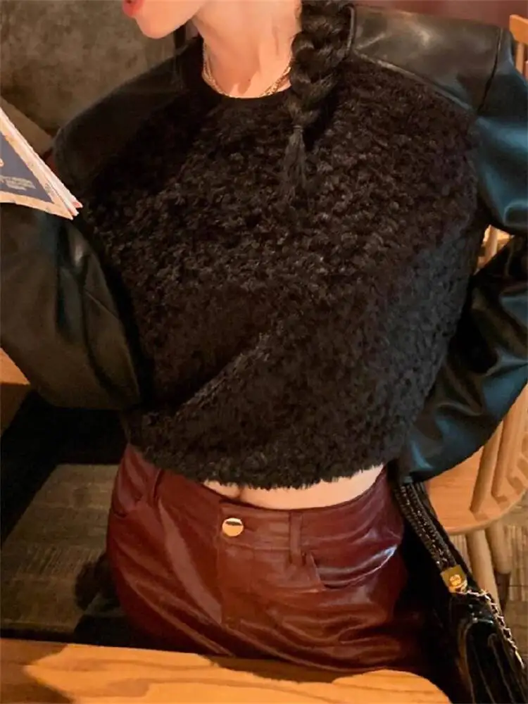 Gonne in pelle PU da donna Autunno Inverno Plus Size Minigonna in pelle PU retrò a vita alta Gonna aderente Y2K sexy dimagrante