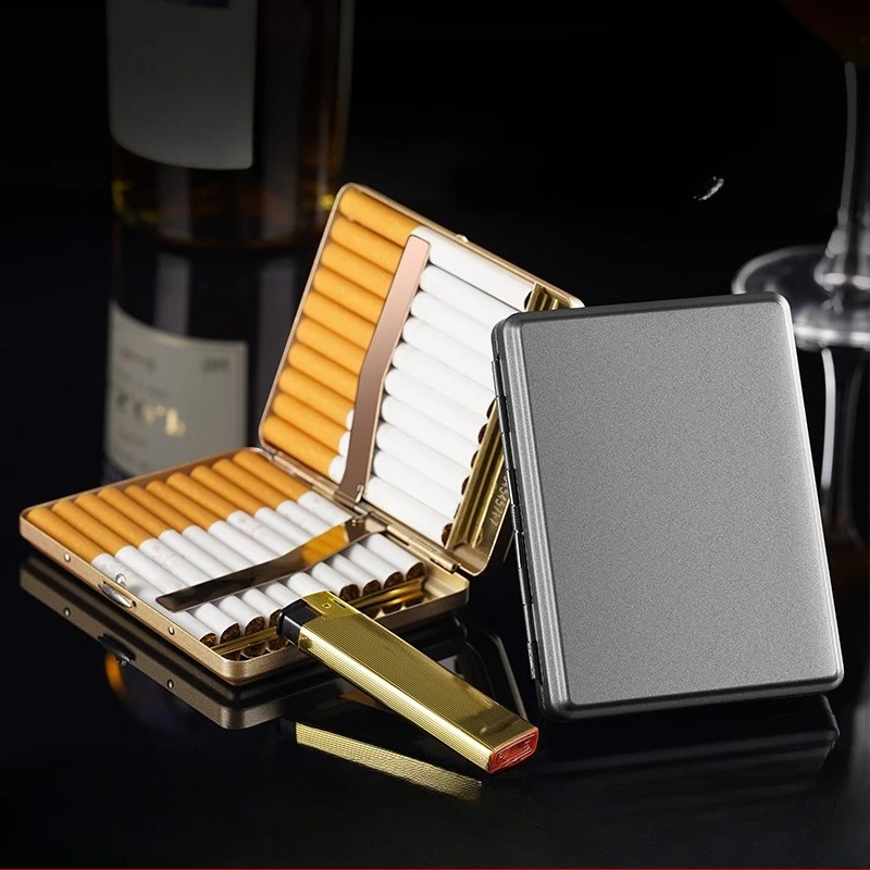 

20 шт. металлический мужской портсигар, коробка для прикуривателя, толстая поддержка 2-в-1, влагостойкая и устойчивая к давлению, простая, легкая
