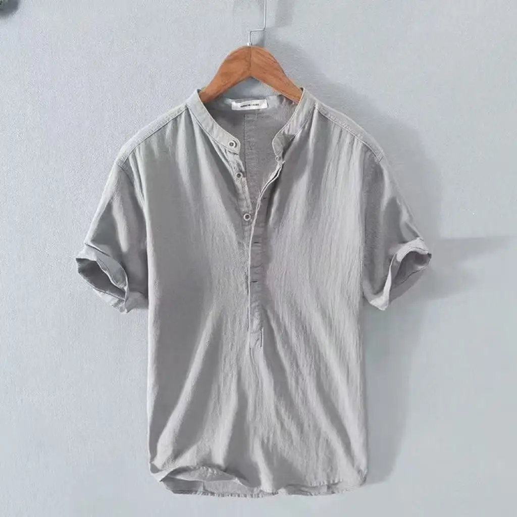 Linen Cotton Shirts for Men Lightweight Long Sleeve Henley Streetwear Beach Breathable Shirt Hawaiian Large T Shirts for Men