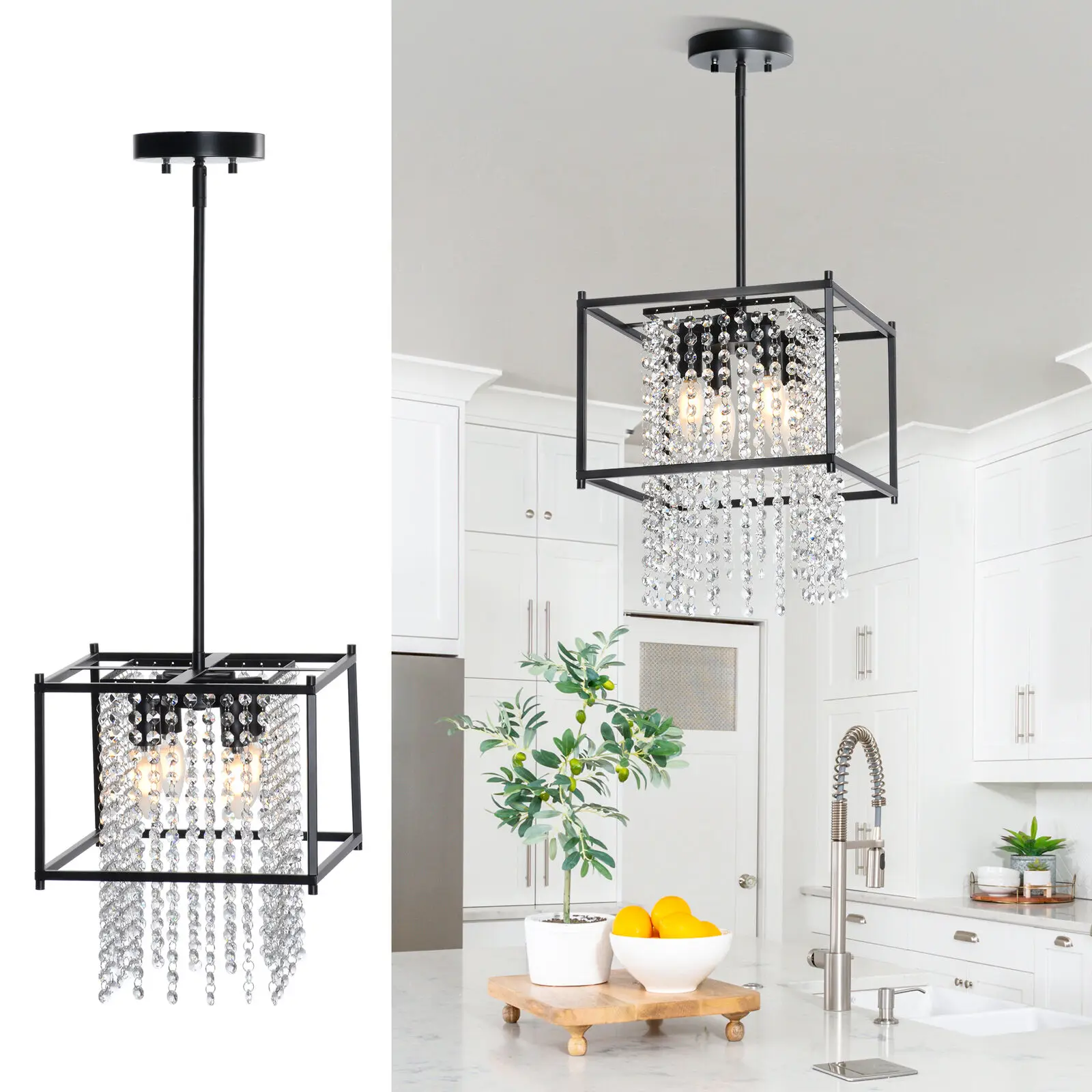 

4-Light Dining Room Light Fixture 11.81'' Square Industrial Farmhouse Chandelier