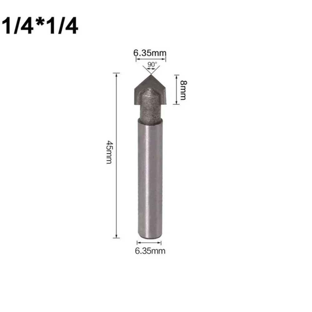 Drill Bit Router Bits High Strength V Groove Veining 1/4inch 6.35mm 1PCS 42-53mm 90 Degree Solid Hardened Steel