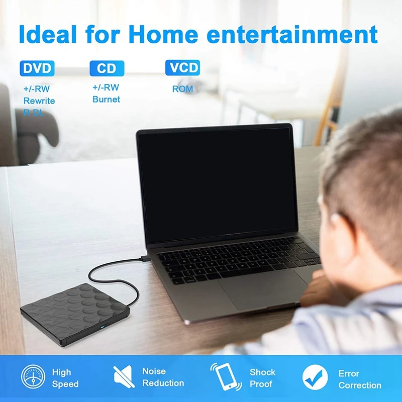 External CD DVD Drive, USB 3.0 Type C DVD Drive Portable CD/DVD-RW/VCD ROM Rewriter Burner, For Laptop Desktop PC